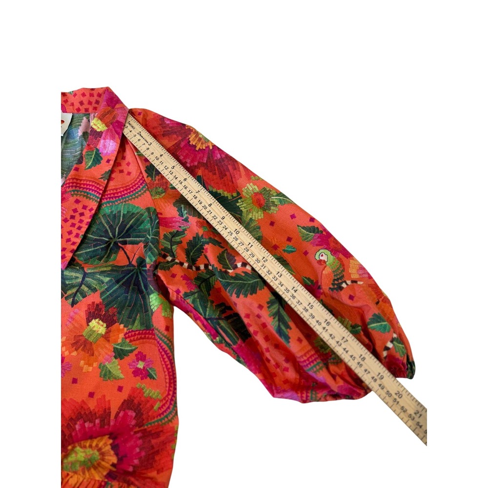 FARM Rio XS Colorblock Mixed Tropical Print Mini Shirt Dress Pink Orange Birds - Picture 5 of 7